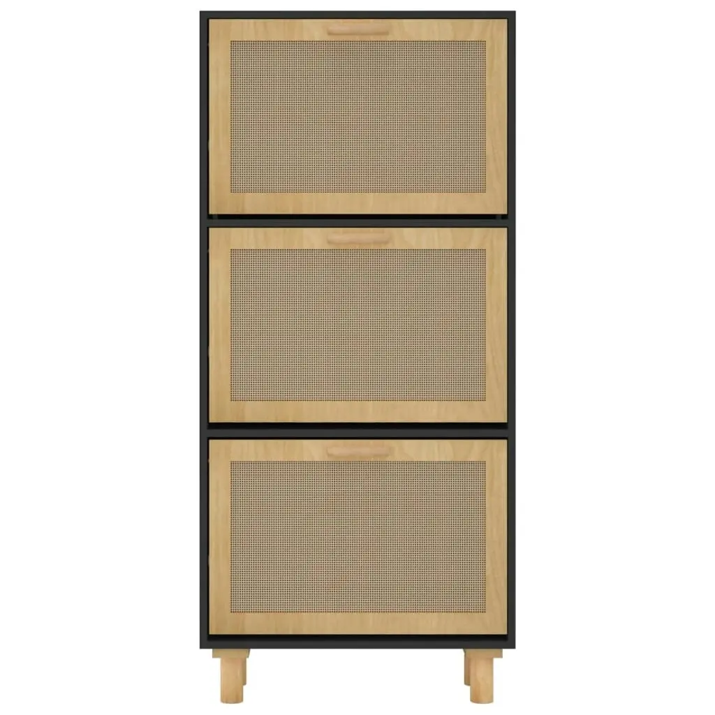 Shoe Cabinet Black 52x25x115 cm Engineered Wood and Natural Rattan 345649