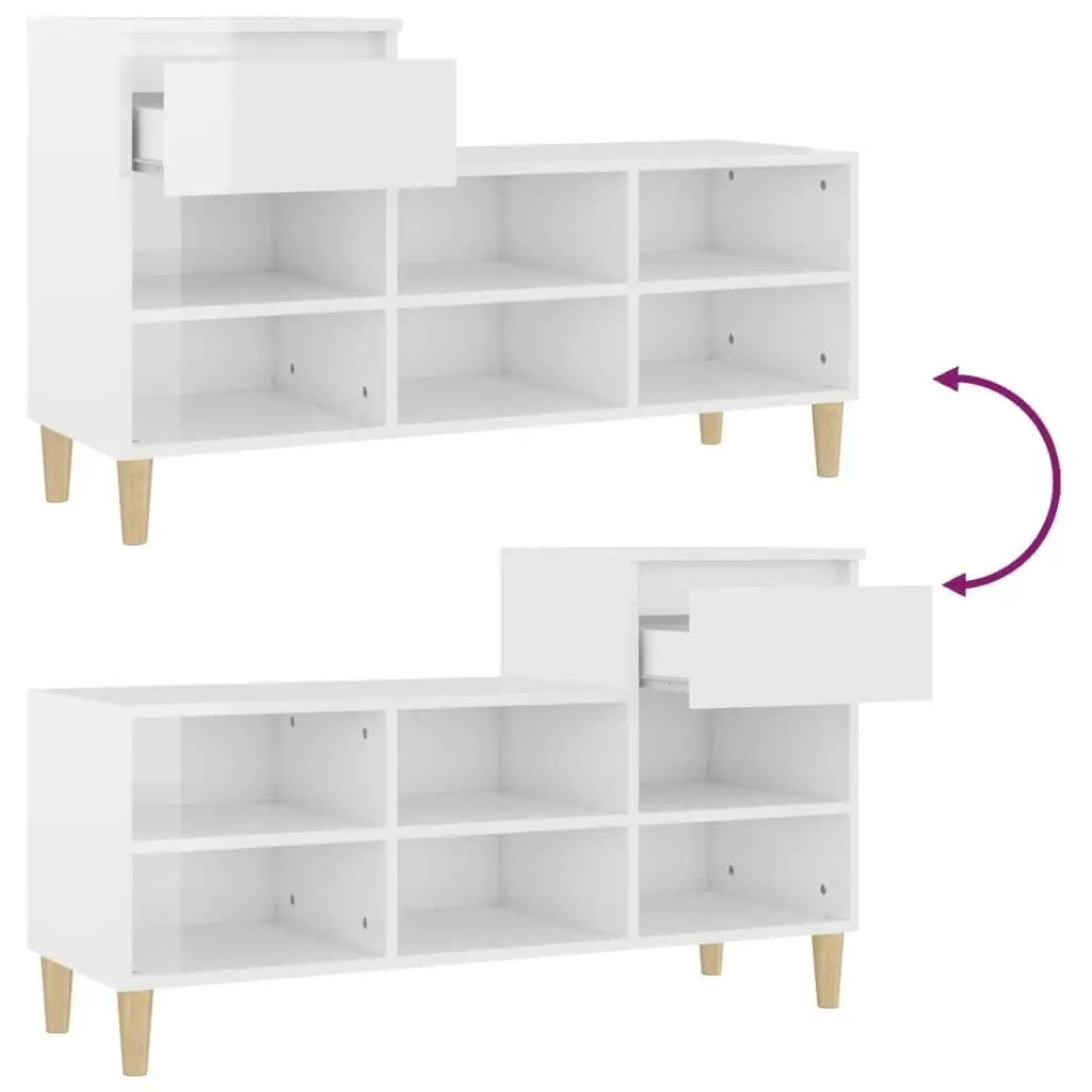 Shoe Cabinet High Gloss White 102x36x60 cm Engineered Wood 821206