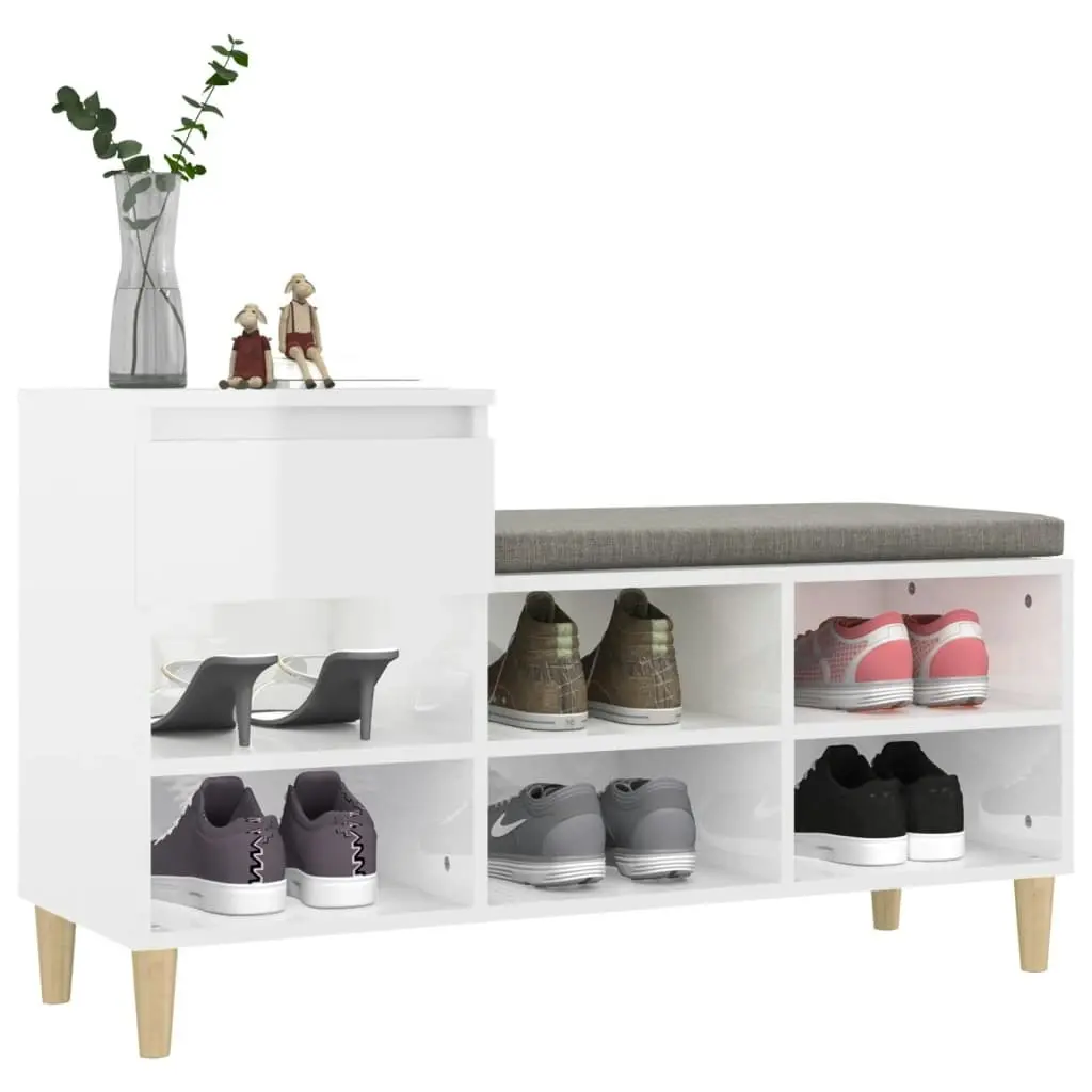 Shoe Cabinet High Gloss White 102x36x60 cm Engineered Wood 821206