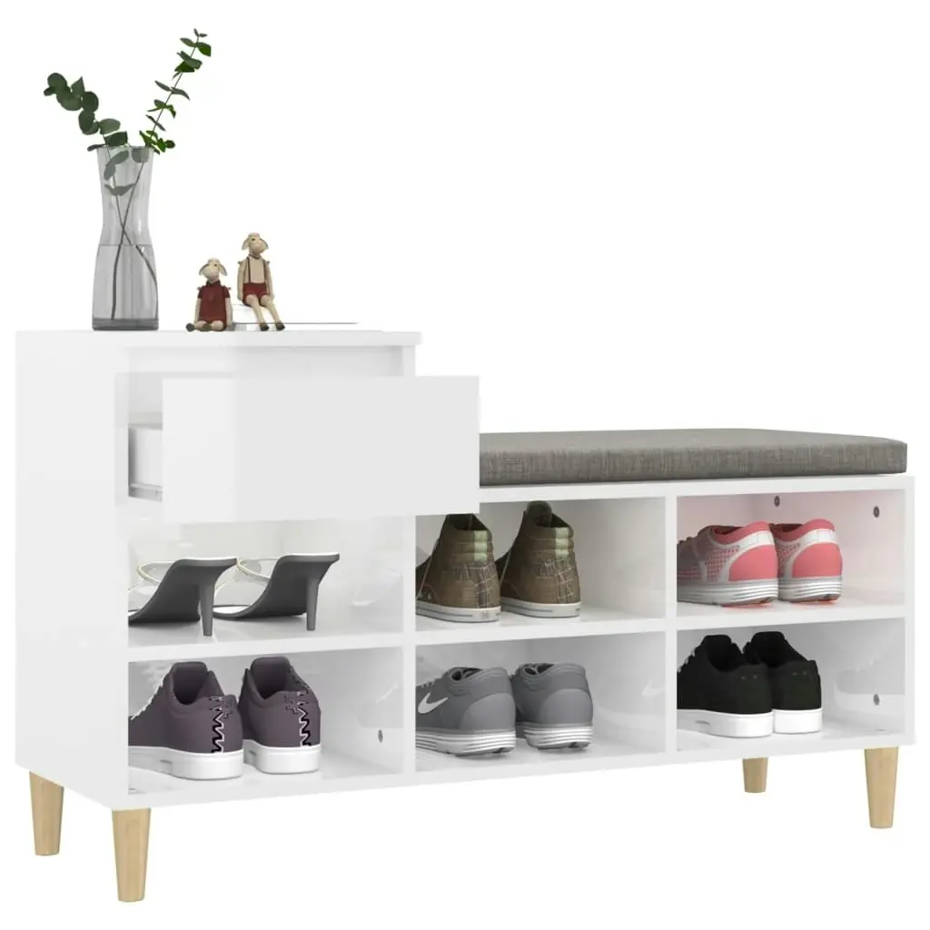 Shoe Cabinet High Gloss White 102x36x60 cm Engineered Wood 821206