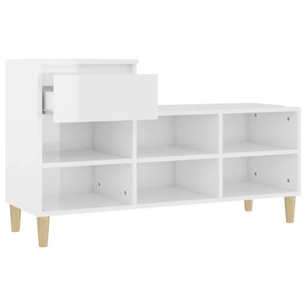 Shoe Cabinet High Gloss White 102x36x60 cm Engineered Wood 821206