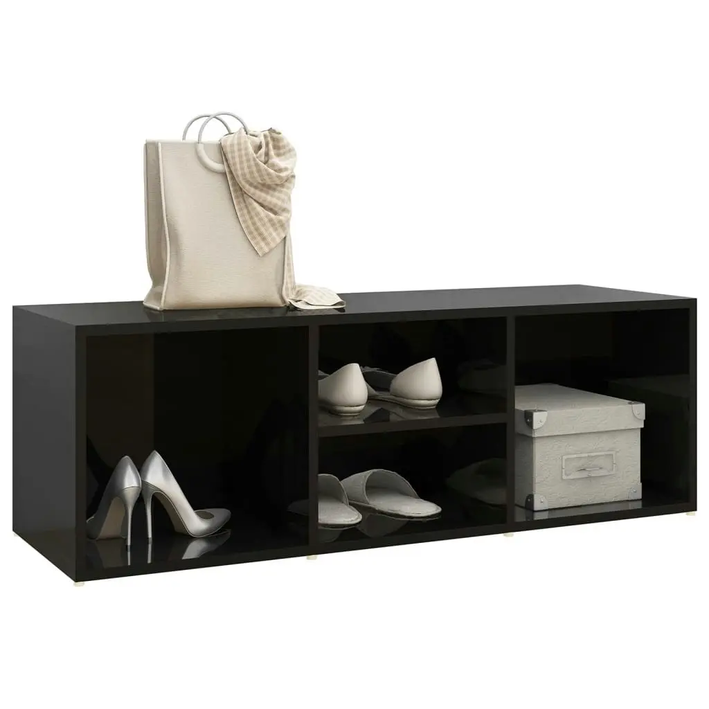 Shoe Storage Bench High Gloss Black 105x35x35 cm Engineered Wood 804470