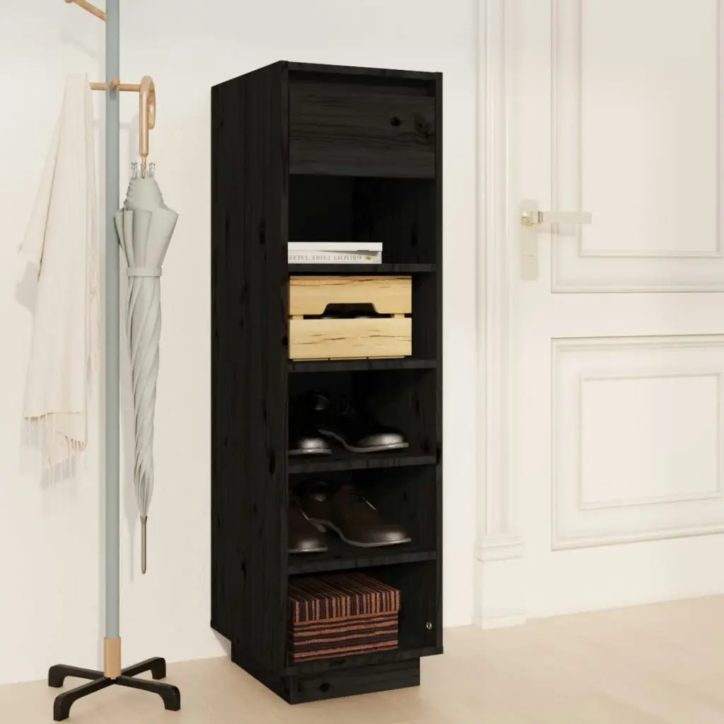 Shoe Cabinet Black 30x34x105 cm Solid Wood Pine 813559