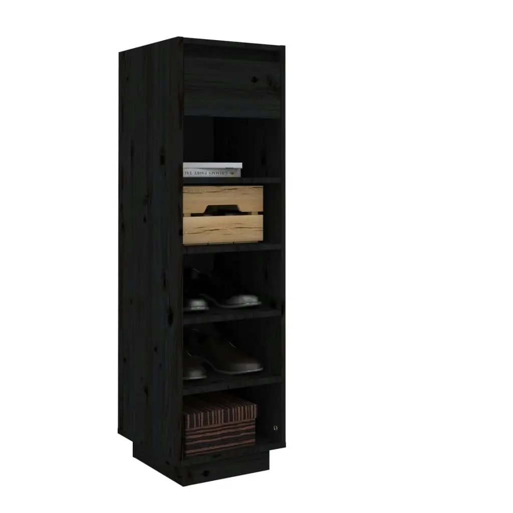 Shoe Cabinet Black 30x34x105 cm Solid Wood Pine 813559