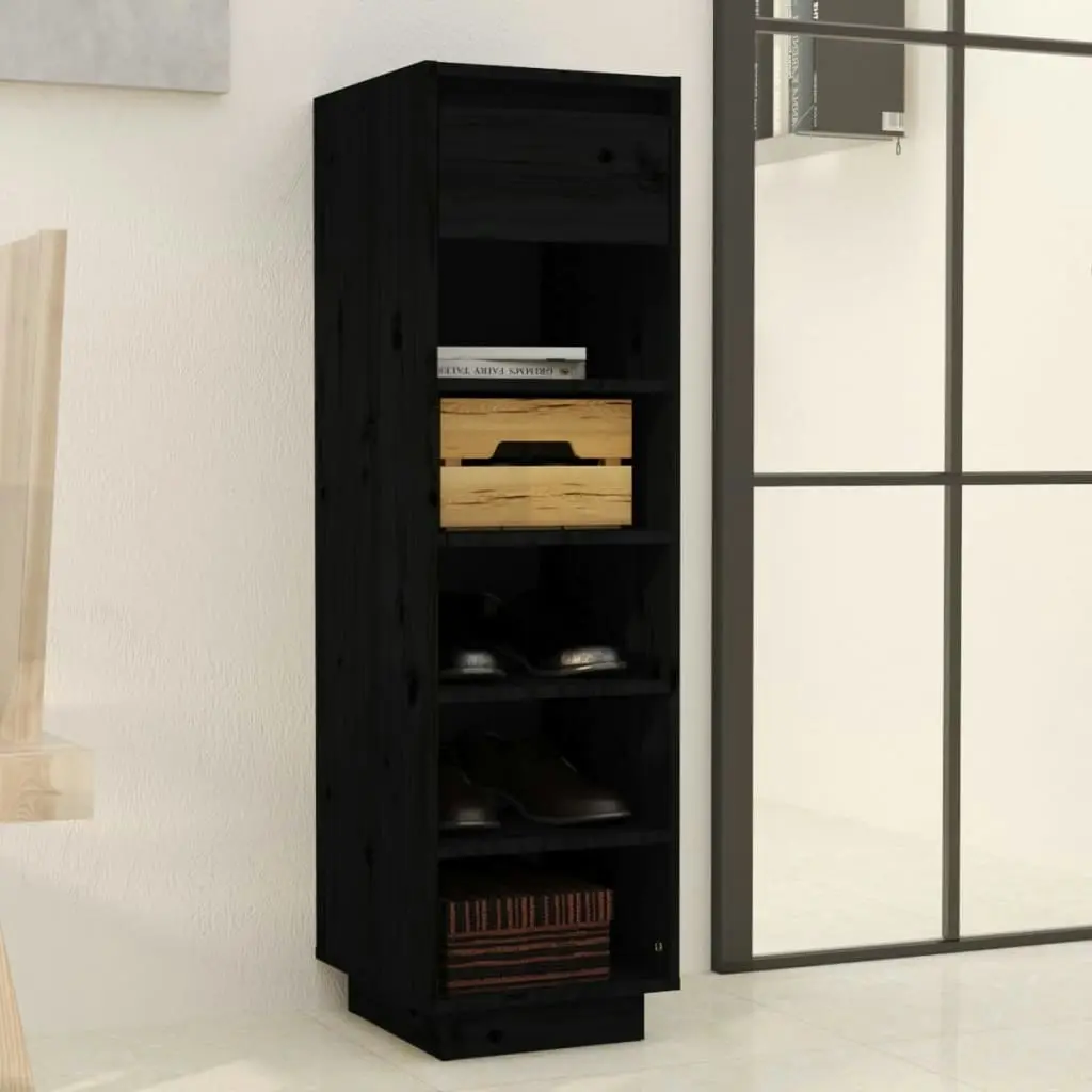 Shoe Cabinet Black 30x34x105 cm Solid Wood Pine 813559