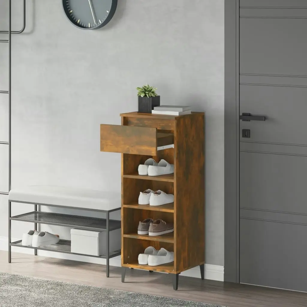 Shoe Rack Smoked Oak 40x36x105 cm Engineered Wood 819785