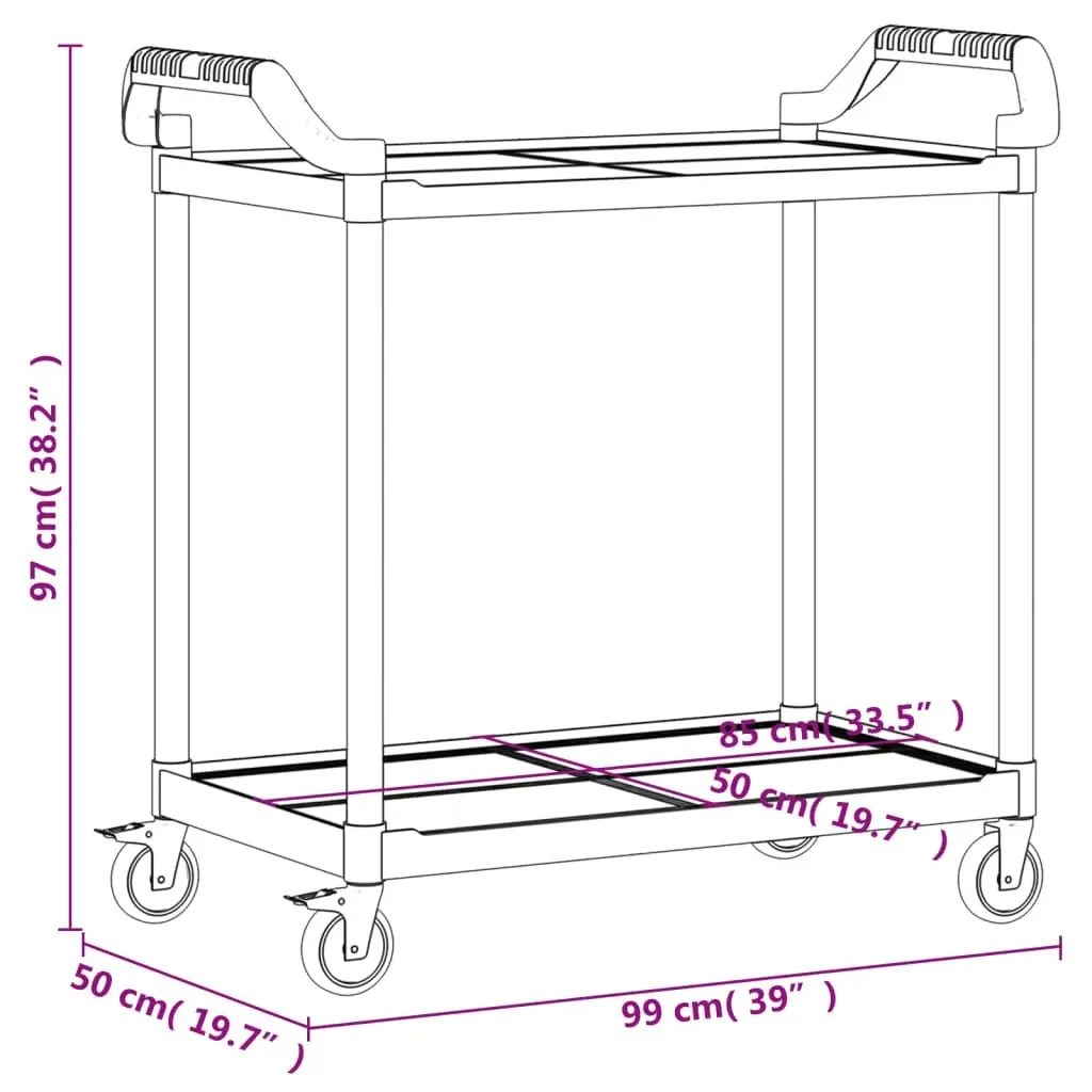 2-Tier Trolley Black 99x50x97 cm Aluminium 30324