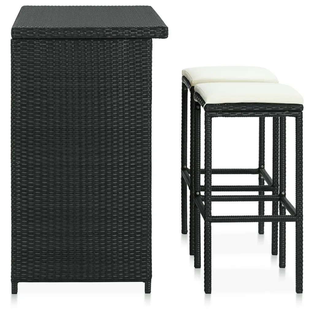 3 Piece Bar Set Poly Rattan Black 313471