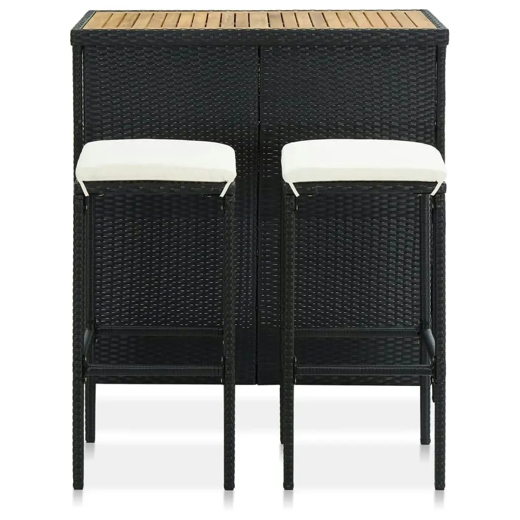 3 Piece Bar Set Poly Rattan Black 313473