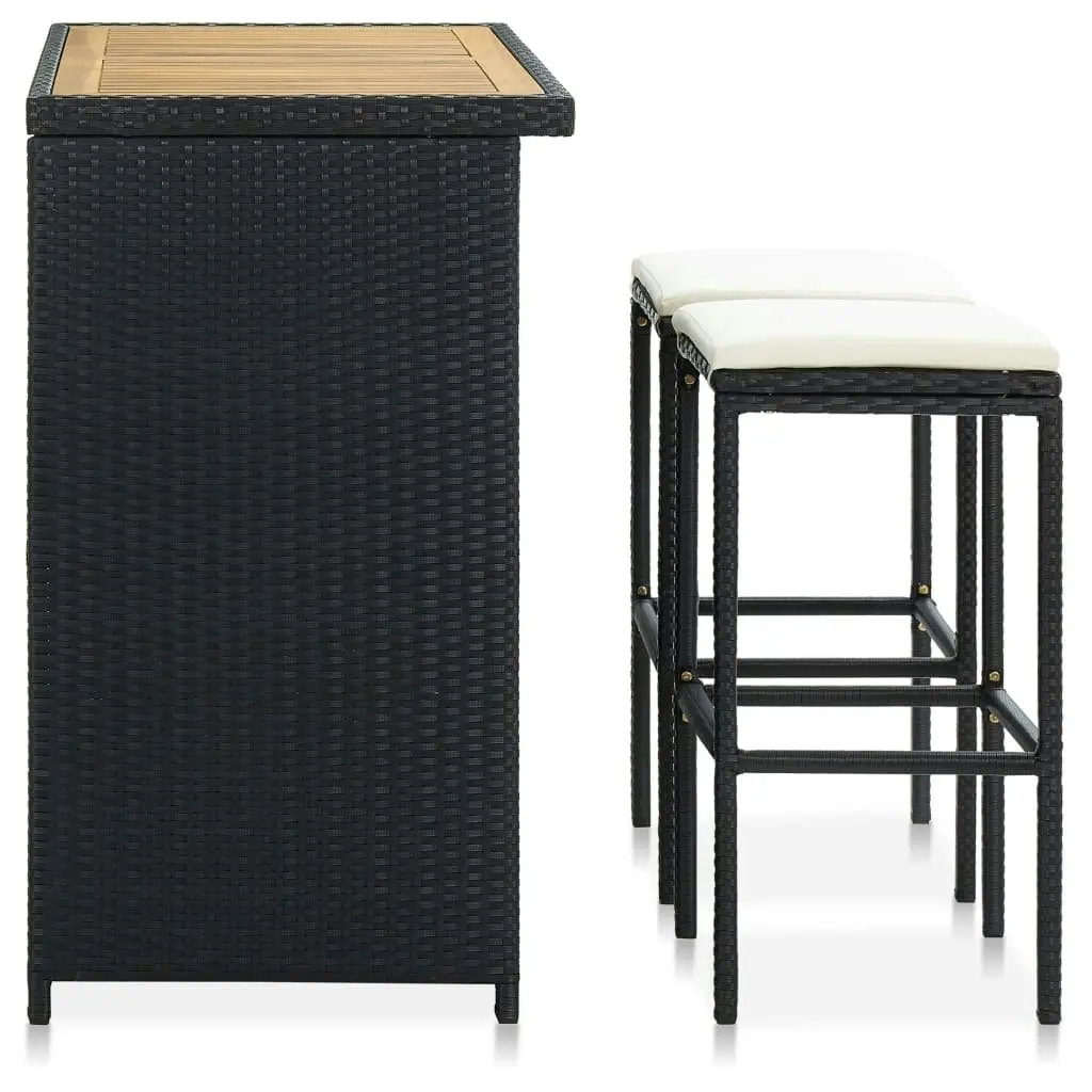 3 Piece Bar Set Poly Rattan Black 313473