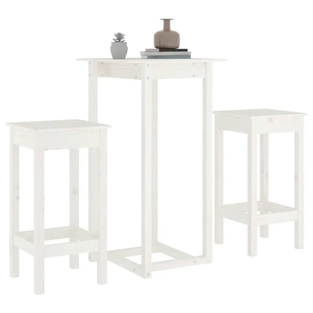 3 Piece Bar Set White Solid Wood Pine 3124728