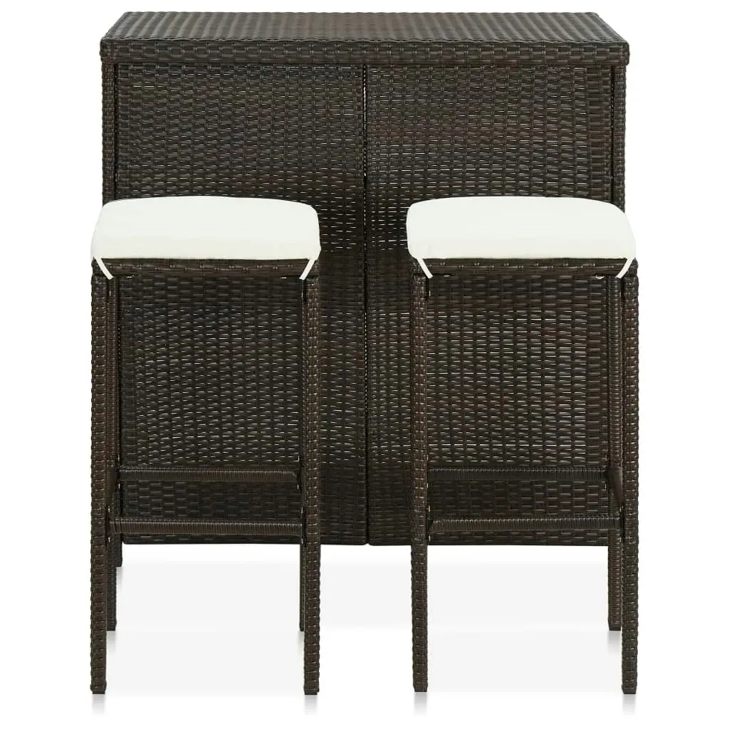 3 Piece Bar Set Poly Rattan Brown 313470