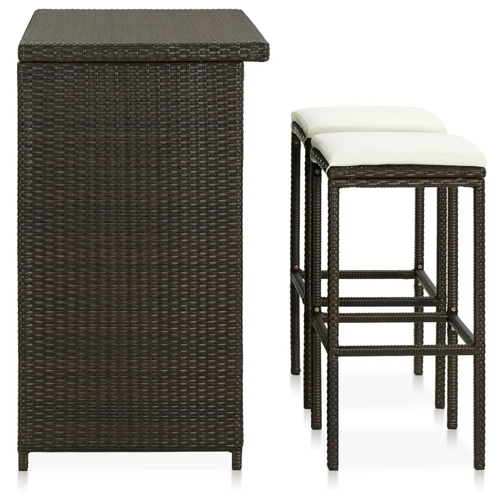 3 Piece Bar Set Poly Rattan Brown 313470