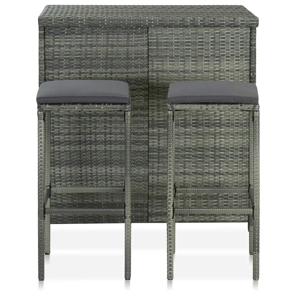 3 Piece Bar Set Poly Rattan Grey 313472