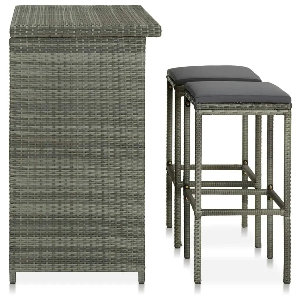 3 Piece Bar Set Poly Rattan Grey 313472