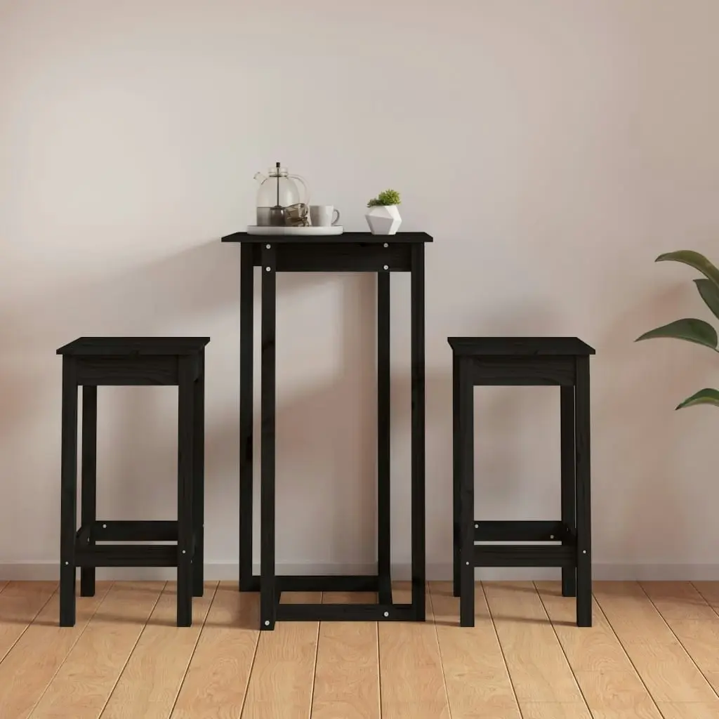 3 Piece Bar Set Black Solid Wood Pine 3124731