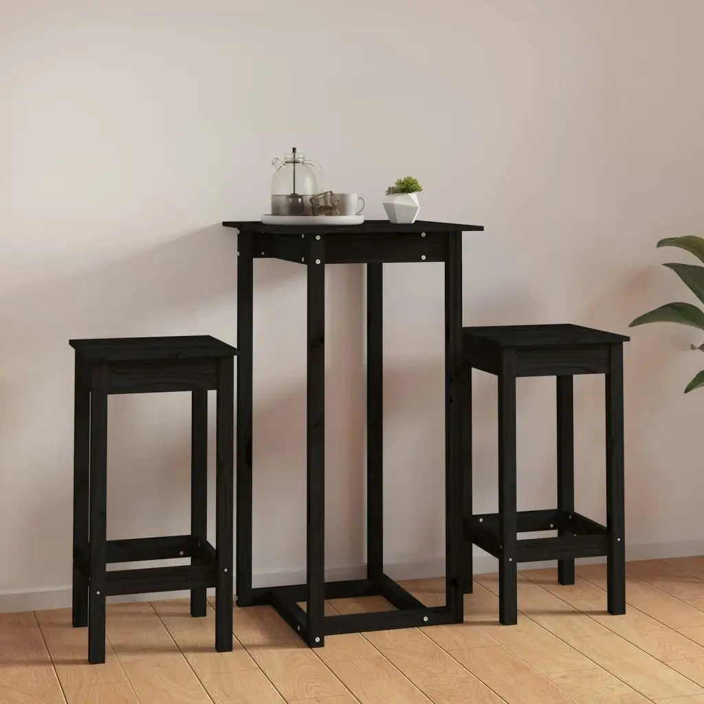 3 Piece Bar Set Black Solid Wood Pine 3124731