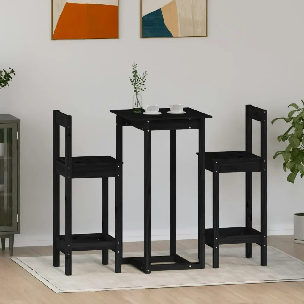 3 Piece Bar Set Black Solid Wood Pine 3124736