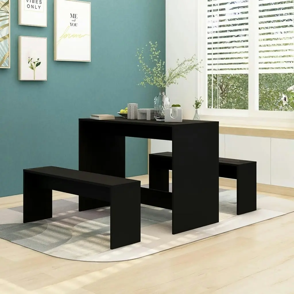 3 Piece Dining Set Black Engineered Wood 809477