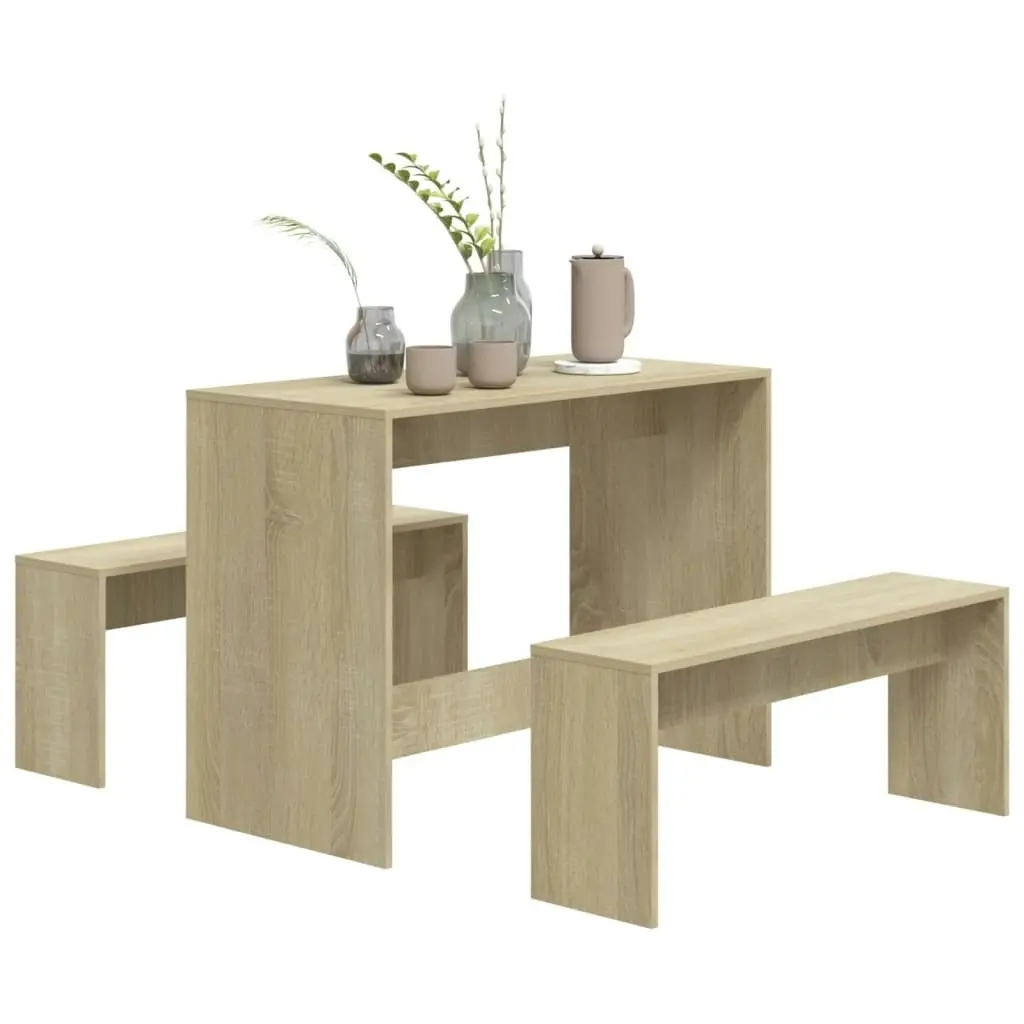 3 Piece Dining Set Sonoma Oak Engineered Wood 809479