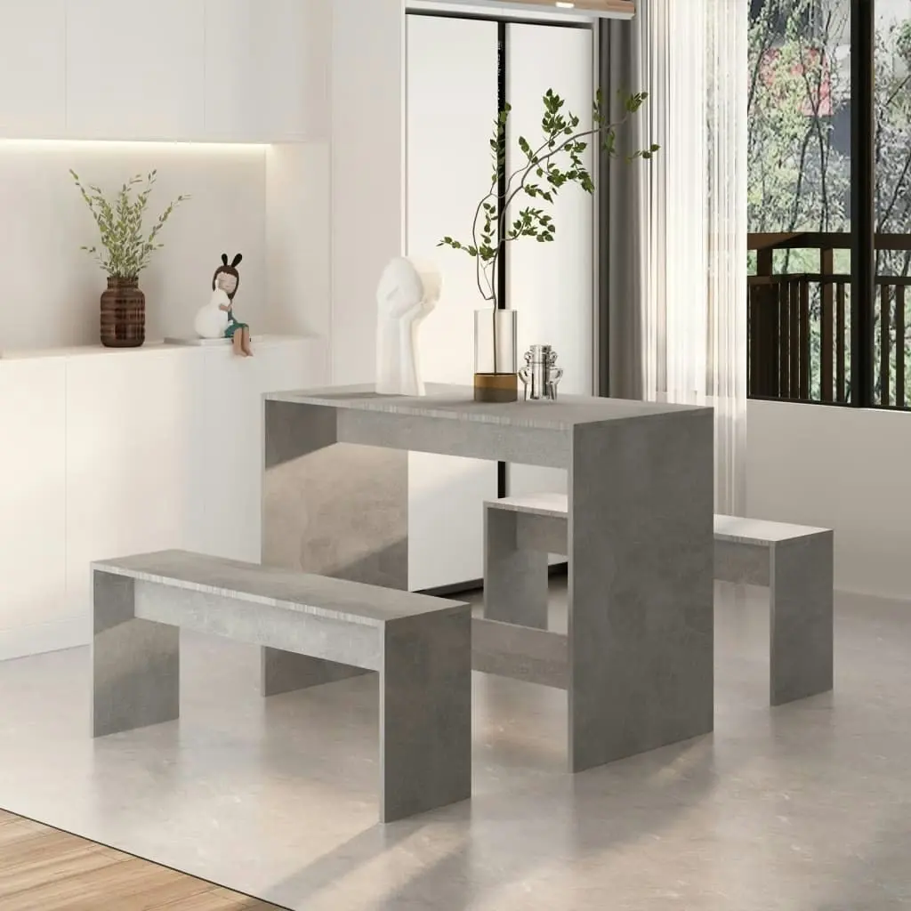 3 Piece Dining Set Concrete Grey Engineered Wood 809480