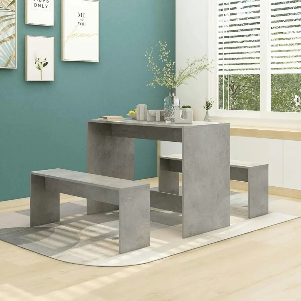 3 Piece Dining Set Concrete Grey Engineered Wood 809480