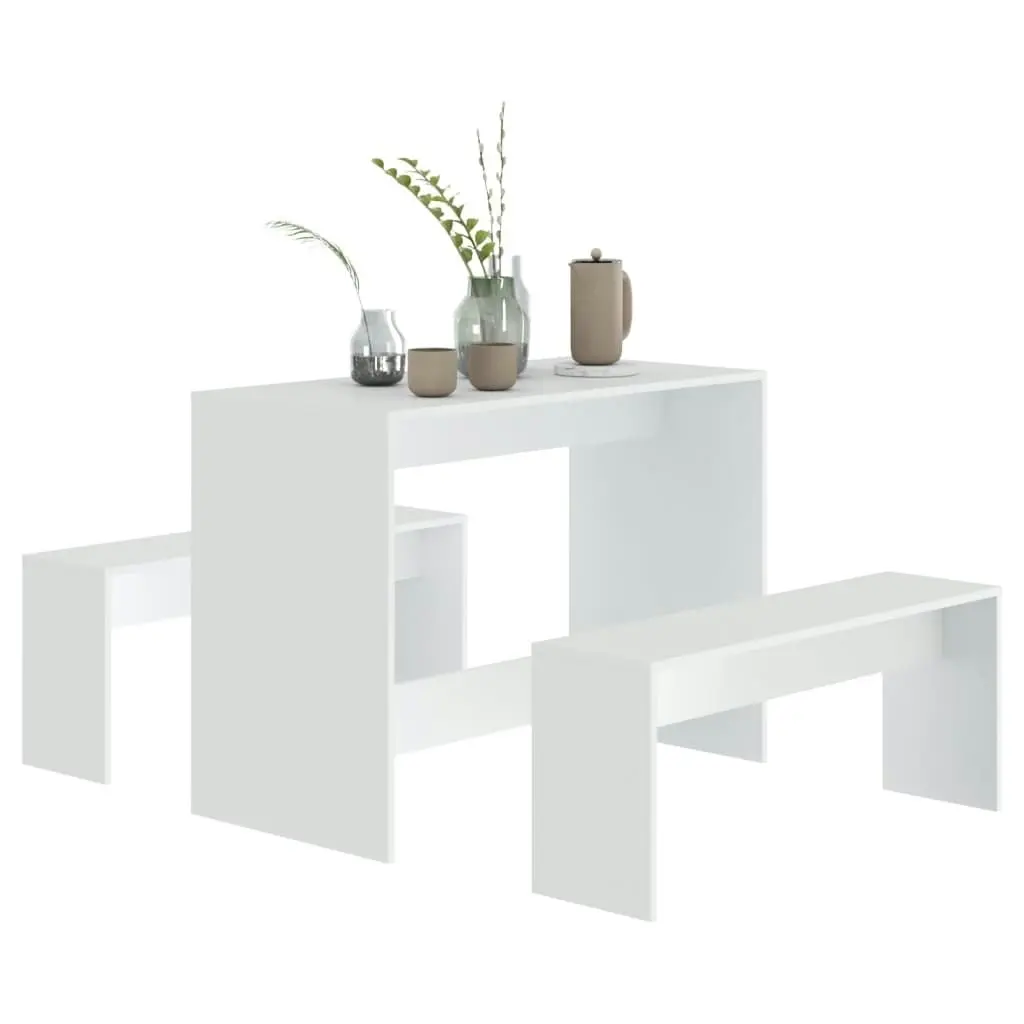 3 Piece Dining Set White Engineered Wood 809476