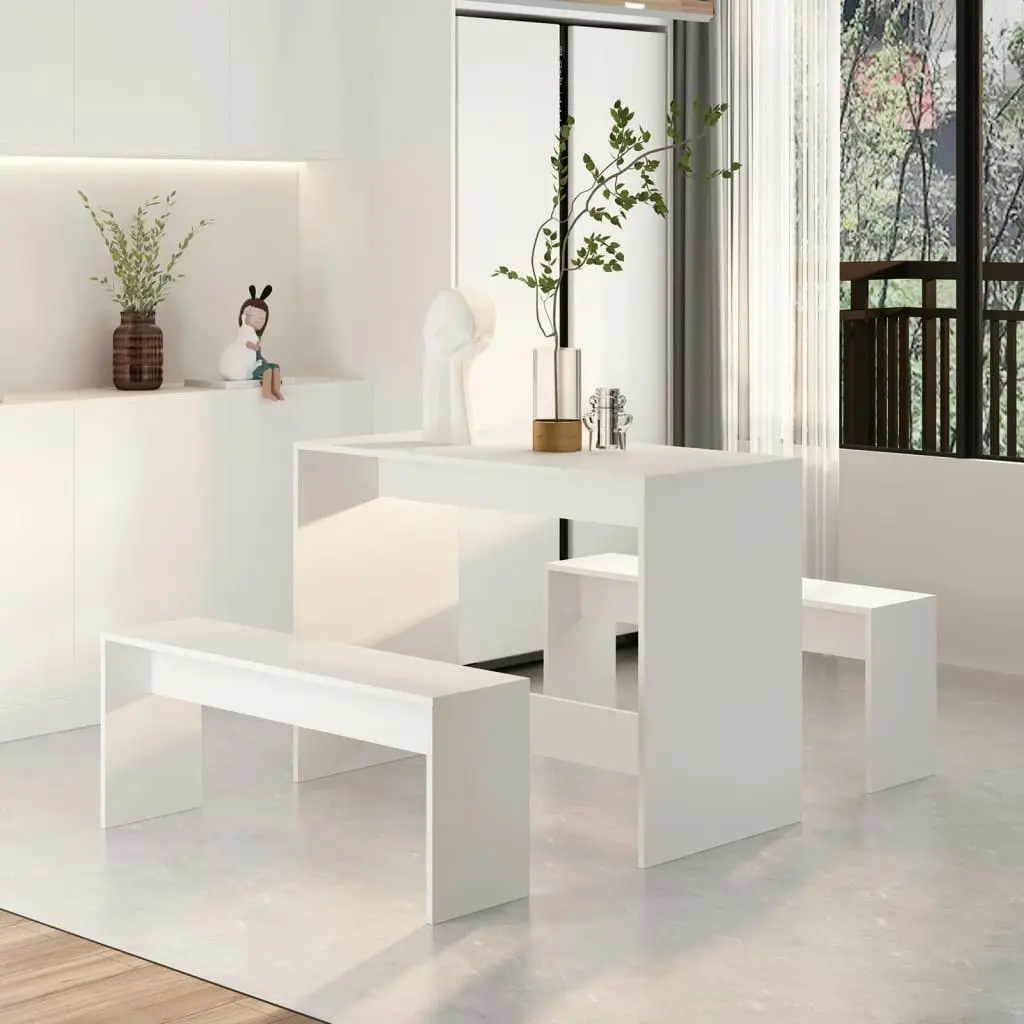 3 Piece Dining Set White Engineered Wood 809476