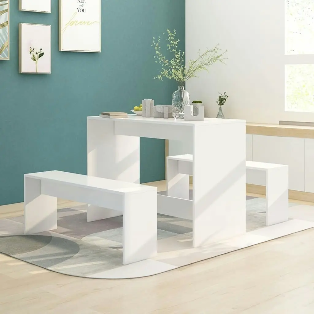 3 Piece Dining Set White Engineered Wood 809476