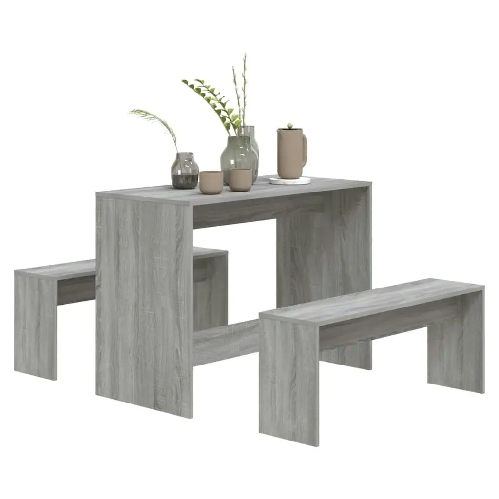 3 Piece Dining Set Grey Sonoma Engineered Wood 812970