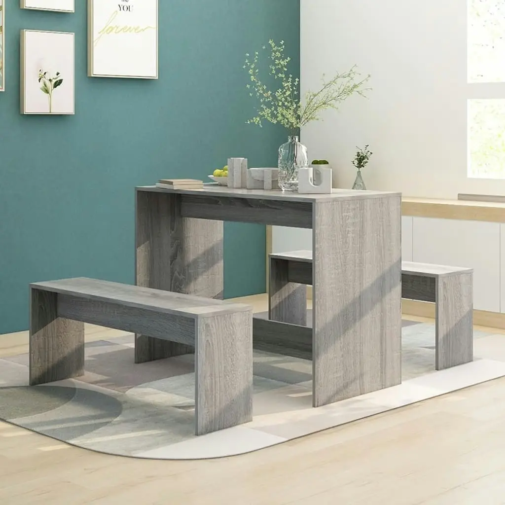 3 Piece Dining Set Grey Sonoma Engineered Wood 812970