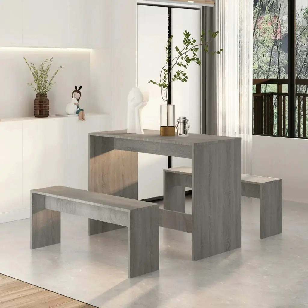 3 Piece Dining Set Grey Sonoma Engineered Wood 812970