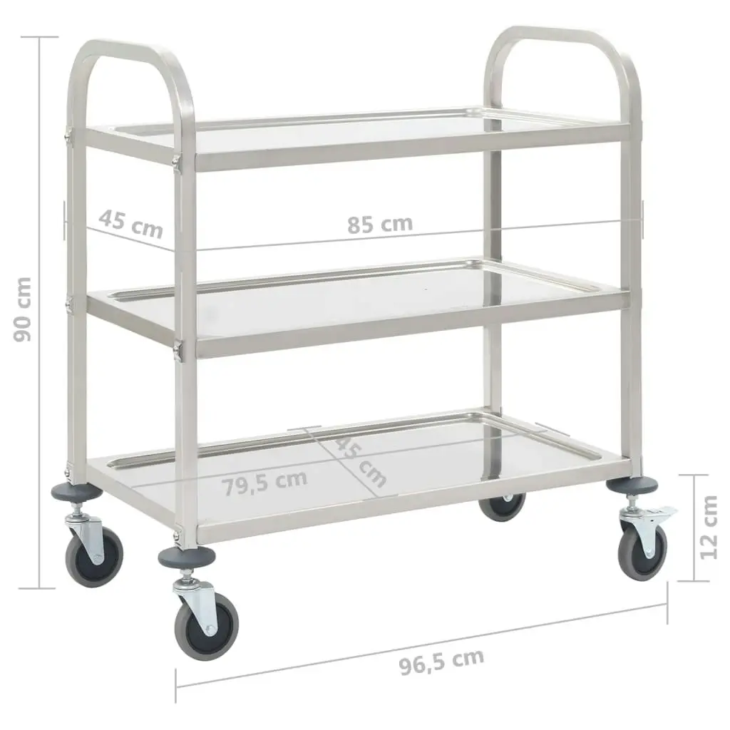 3-Tier Kitchen Trolley 96.5x55x90 cm Stainless Steel 50914