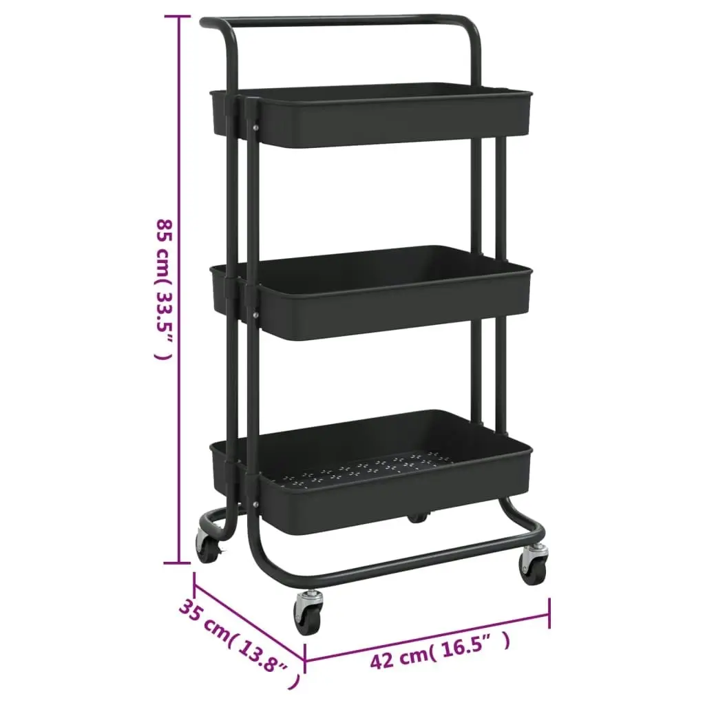 3-Tier Kitchen Trolley Black 42x35x85 cm Iron and ABS 336335