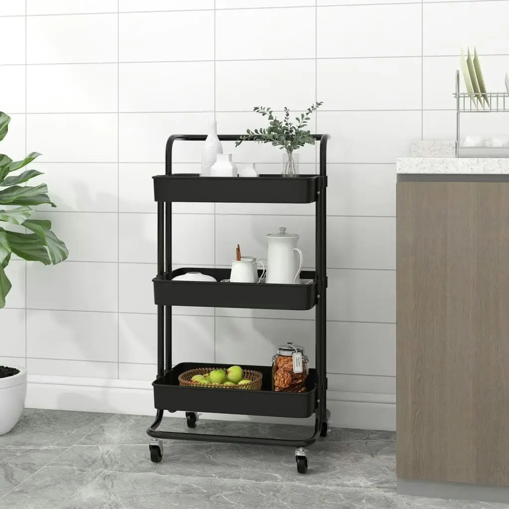 3-Tier Kitchen Trolley Black 42x35x85 cm Iron and ABS 336335