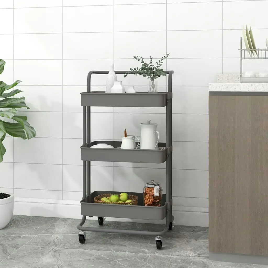 3-Tier Kitchen Trolley Grey 42x35x85 cm Iron and ABS 336337