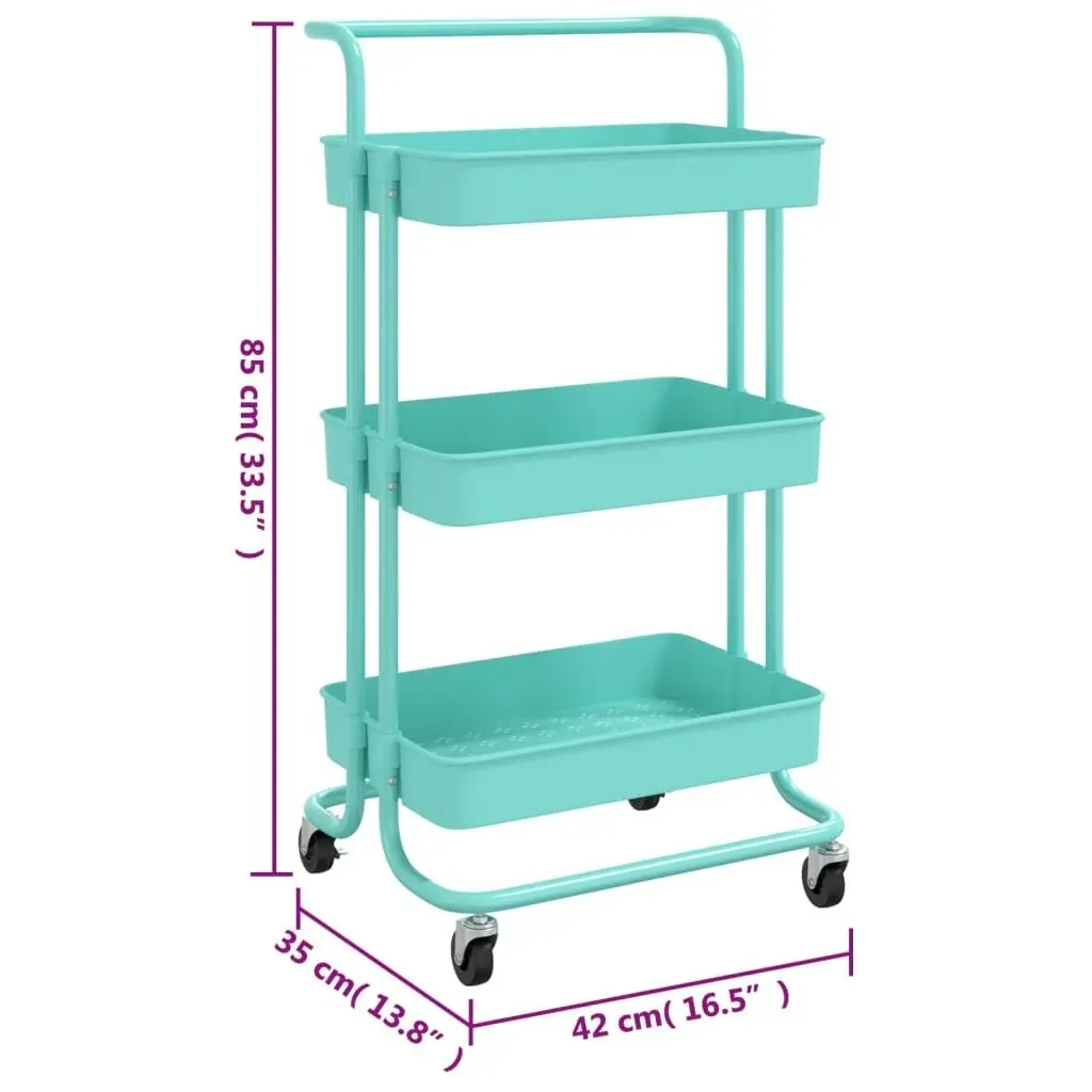 3-Tier Kitchen Trolley Turquoise 42x35x85 cm Iron and ABS 336338