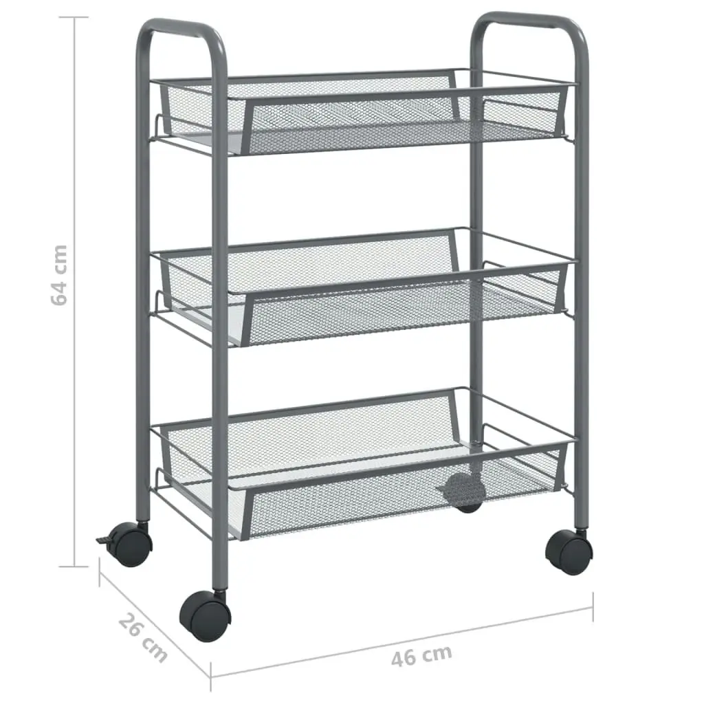 3-Tier Kitchen Trolley Grey 46x26x64 cm Iron 336324