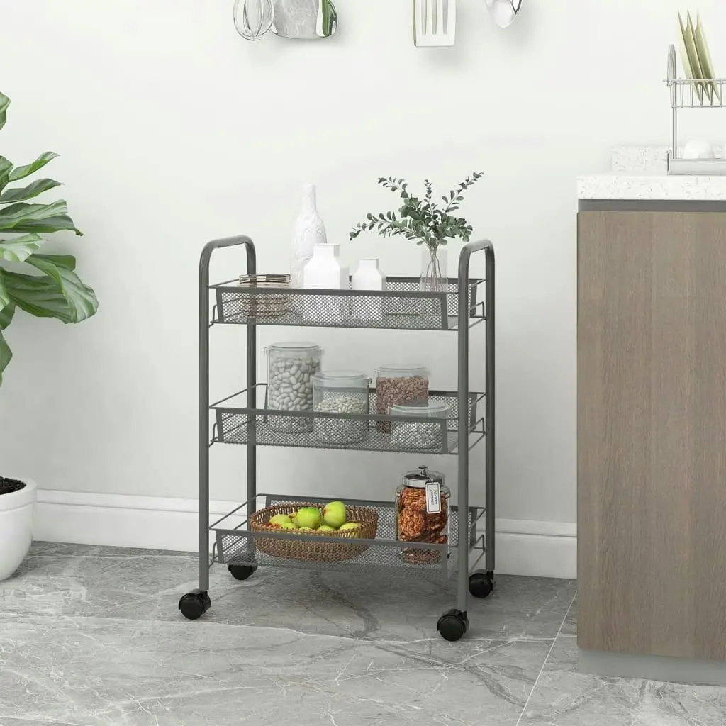 3-Tier Kitchen Trolley Grey 46x26x64 cm Iron 336324