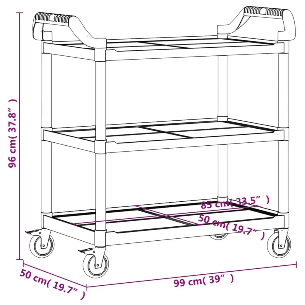 3-Tier Trolley Grey 99x50x96 cm Aluminium 30319