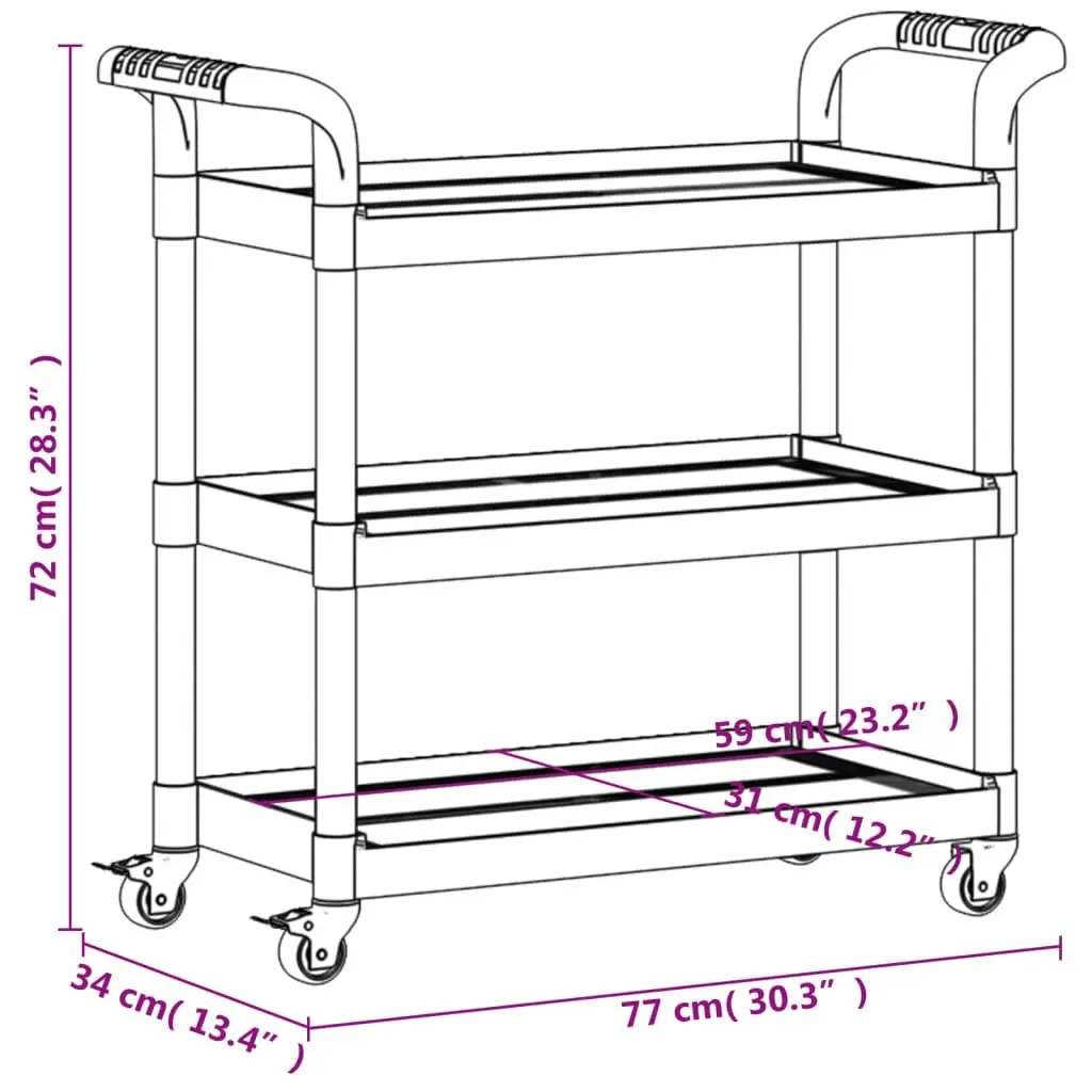 3-Tier Trolley Black 77x34x72 cm Aluminium 30322