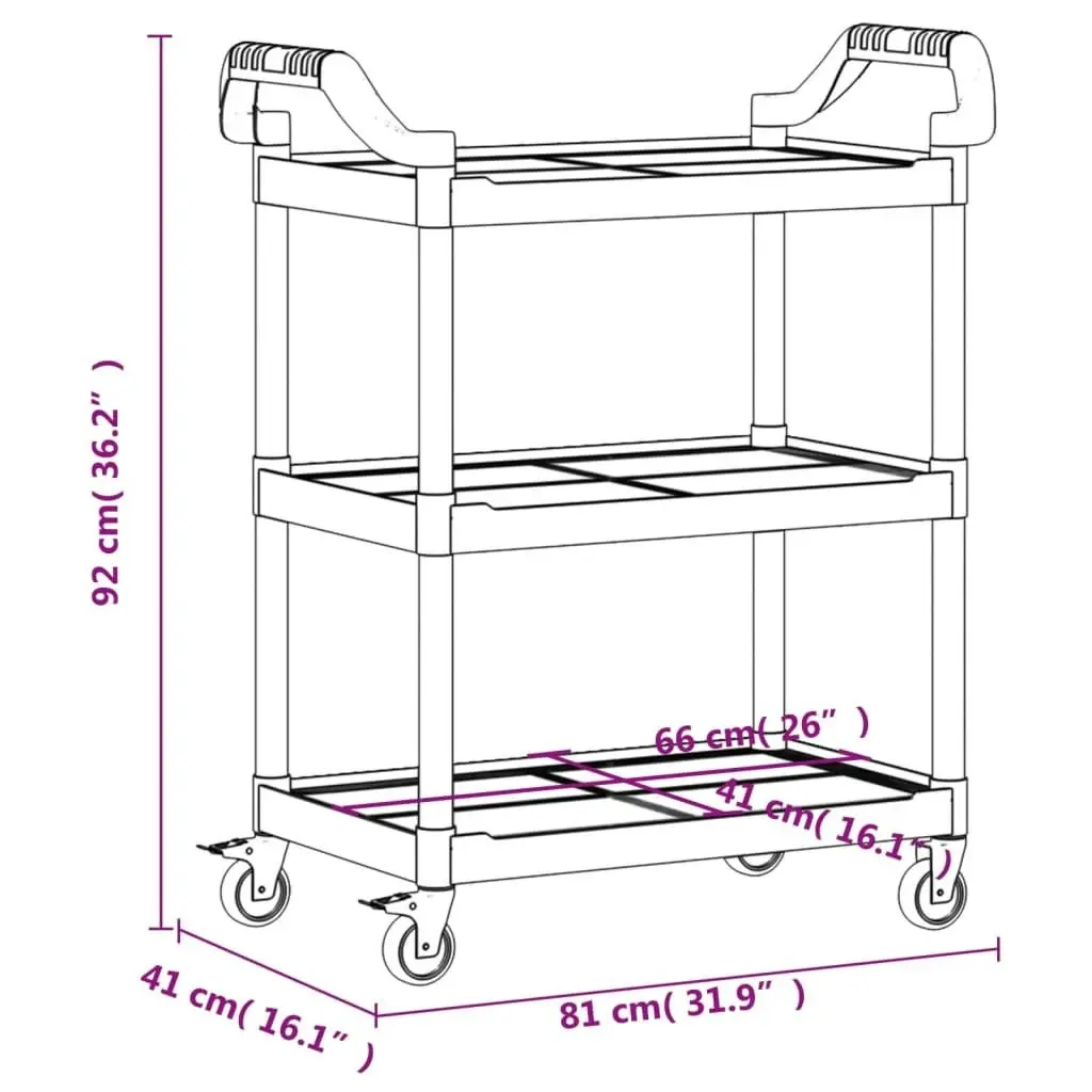 3-Tier Trolley Black 81x41x92 cm Aluminium 30320