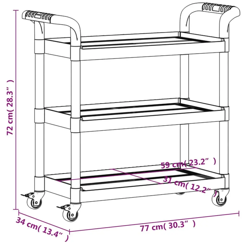 3-Tier Trolley Grey 77x34x72 cm Aluminium 30323