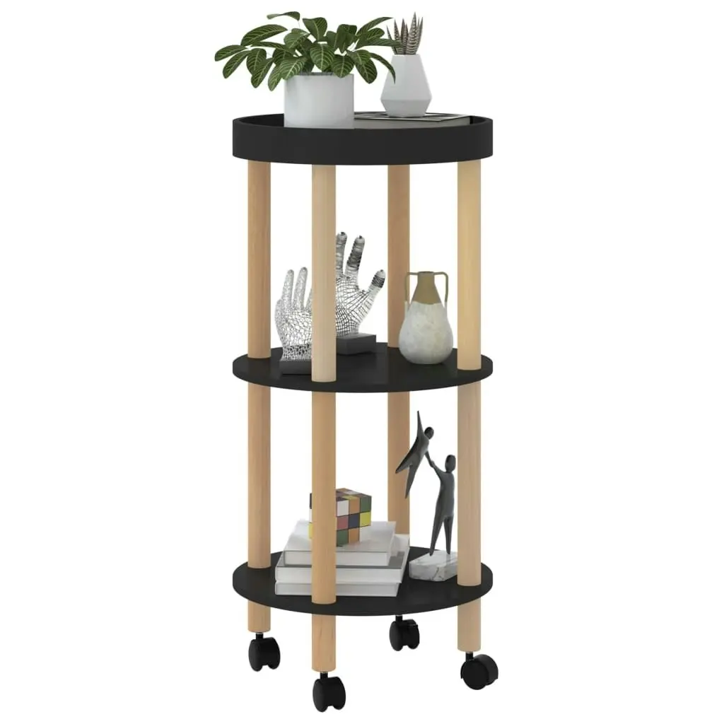 3-tier Trolley Black 38x38x82cm Engineered Wood&Solid Wood Pine 345601