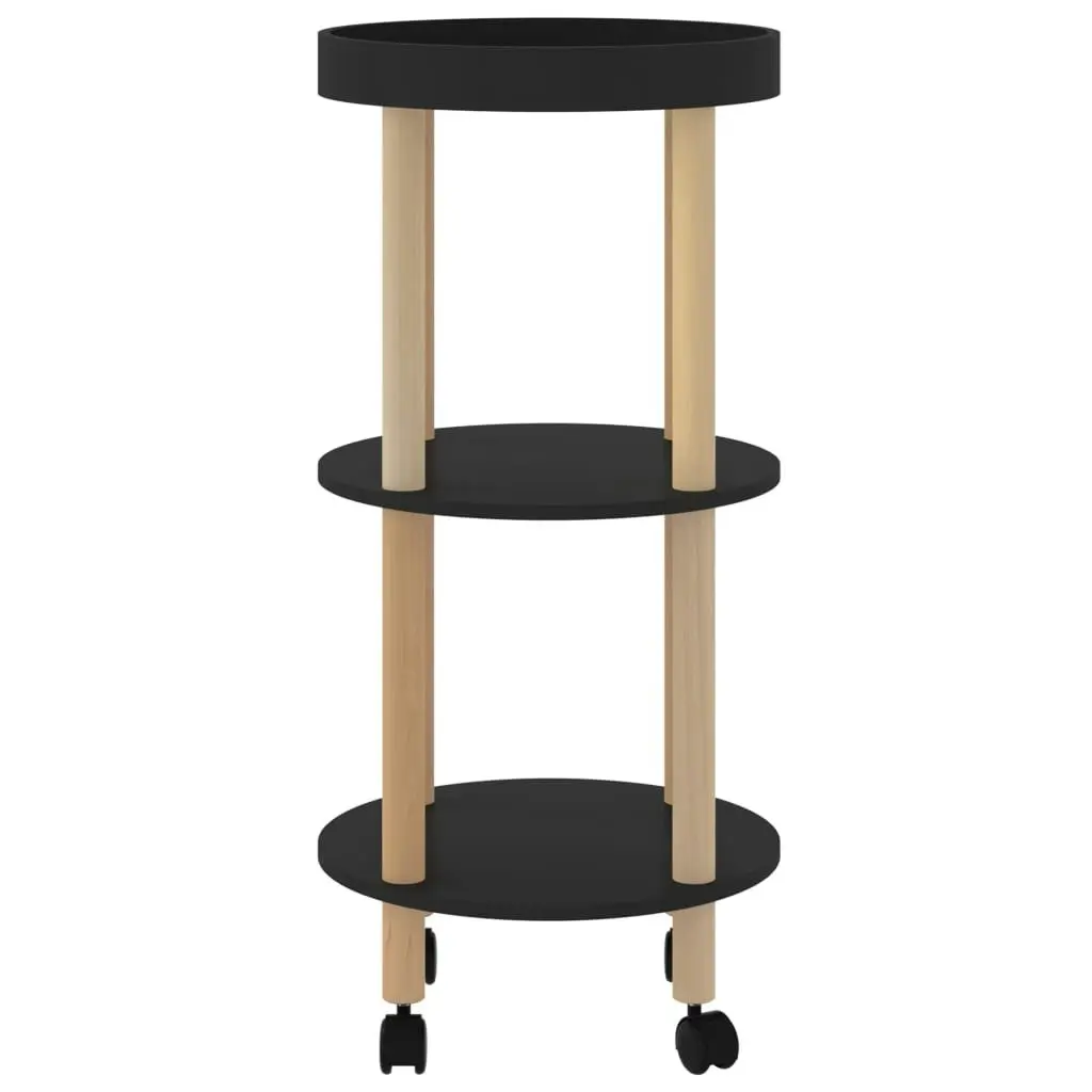 3-tier Trolley Black 38x38x82cm Engineered Wood&Solid Wood Pine 345601