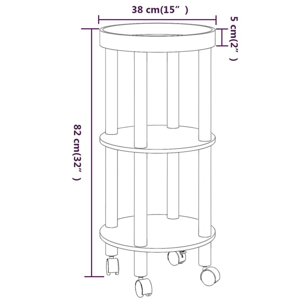 3-tier Trolley Black 38x38x82cm Engineered Wood&Solid Wood Pine 345601