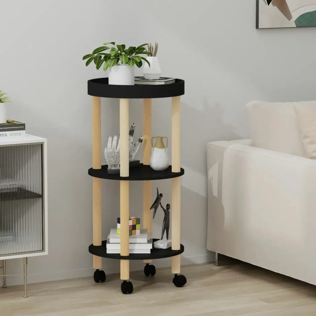 3-tier Trolley Black 38x38x82cm Engineered Wood&Solid Wood Pine 345601