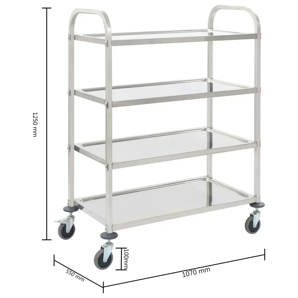 4-Tier Kitchen Trolley 107x55x125 cm Stainless Steel 50916