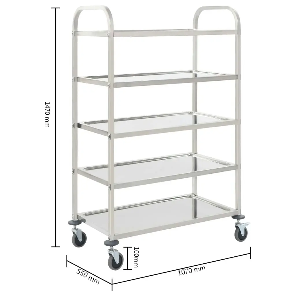 5-Tier Kitchen Trolley 107x55x147 cm Stainless Steel 50917