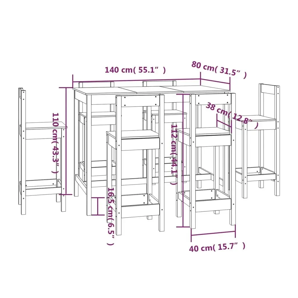 7 Piece Bar Set Solid Wood Pine 3124712